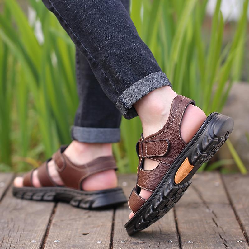 Summer Black Leather Sandals For Men Comfortable Platform Sandals Man Outdoor Beach Shoes Men's Sports Sandals sandalias hombre