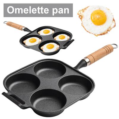 Versatile Four Hole Cast Iron Omelet Pan Heart-Shaped Non Stick Breakfast Frying Pan for Eggs and Pancakes