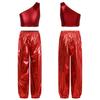 Girls Dance Party Outfit One Shoulder Metallic Cropped Vest Shiny Pants Set for Stage Performances Birthday Events