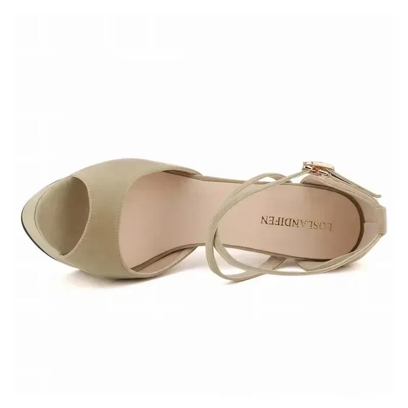 High Heels für Damen Sandalen Stilettos Sommer Sexy 14cm Mode Peep Toe Pumps Plateau Knöchelriemen Sansal Braut Hochzeitsschuhe