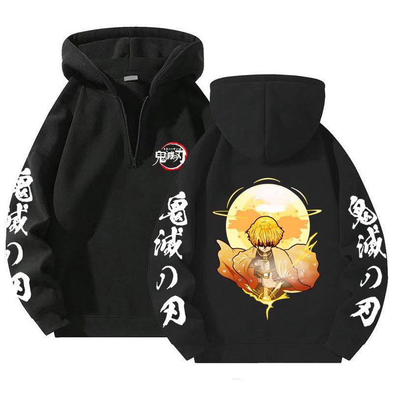 

Cotton Long Anime Sleeved Hooded Sweatshirt Casual Fashion Loose Solid Color Zipper Lapel Pullover Sweatshirt XXXL