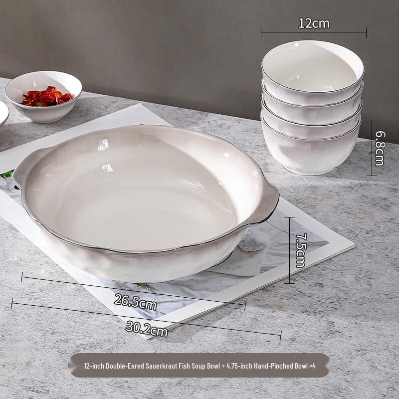 Pehrsson Cream Style Large Ceramic Soup Bowl 5-Piece Gift Set