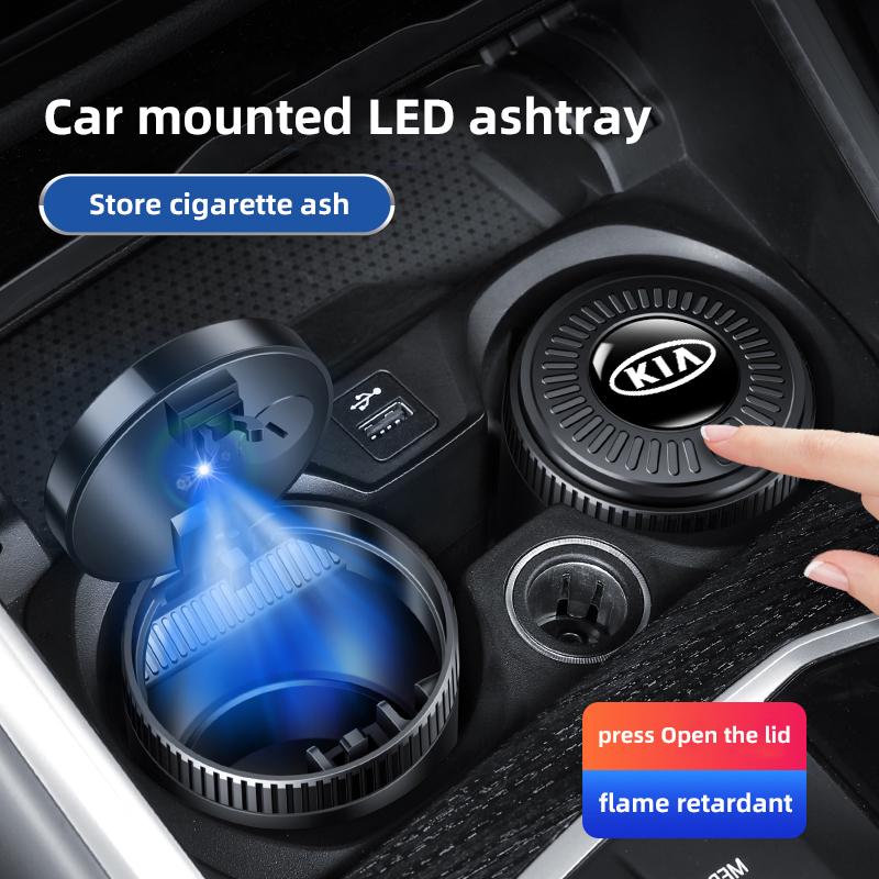 JUNT9 Portable Luminous Car Ashtray Cigarette Ash Holder Auto Interior For KIA K5 RIO EV6 Sorento Ceed Stinger Forte Niro Soul Cerato