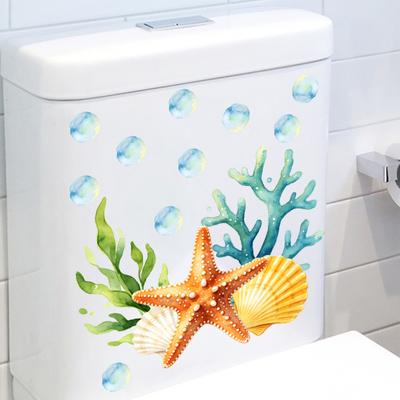 Ozean Muschel Seestern Koralle Toilettenaufkleber, Abziehbar und Aufklebbar Toilettendeckel Spülkasten Sitz Aufkleber, Selbstklebender Badezimmer Wandaufkleber