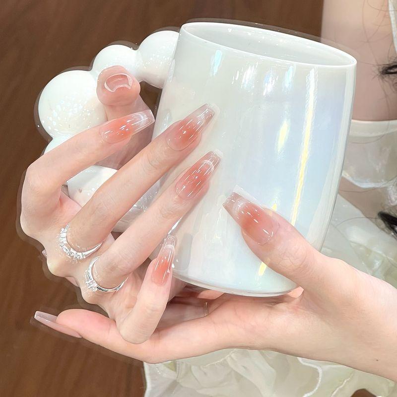 Ks Nail Art Wearable Nails Short Style 2026 New Model High-End Super Popular Cat Eye Handmade High-Quality Nude Color Stunning Nail Pieces