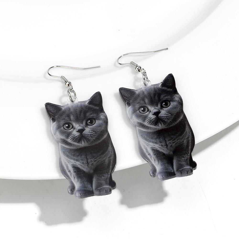 Cute 2D Flat Cat Acrylic Print Earrings for Women Funny Creative Pet Kitten Animals Drop Earring Lovely Jewelry Birthday Gifts