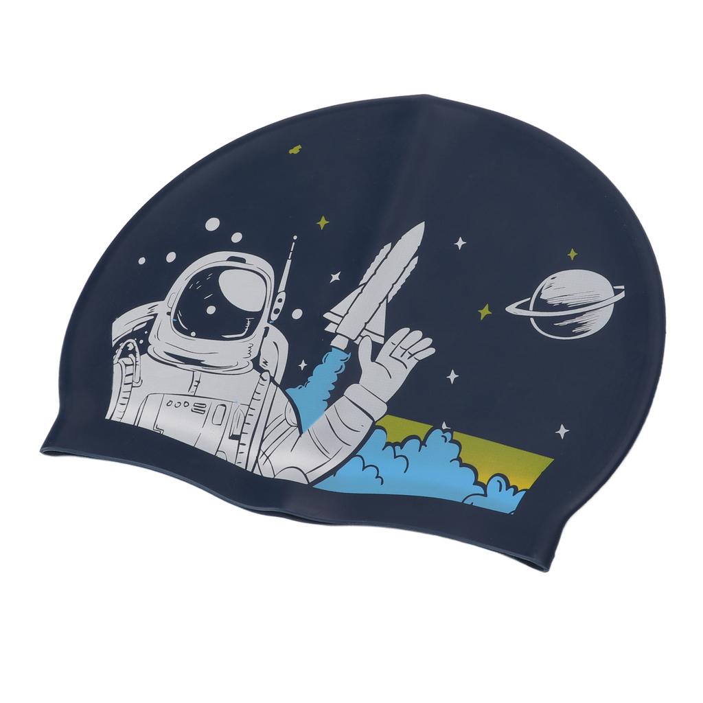 Swim Bathing Cap Silicone Waterproof Head Cover with Ear Protection for Adult Long Hair Water SportsSpaceman Printing