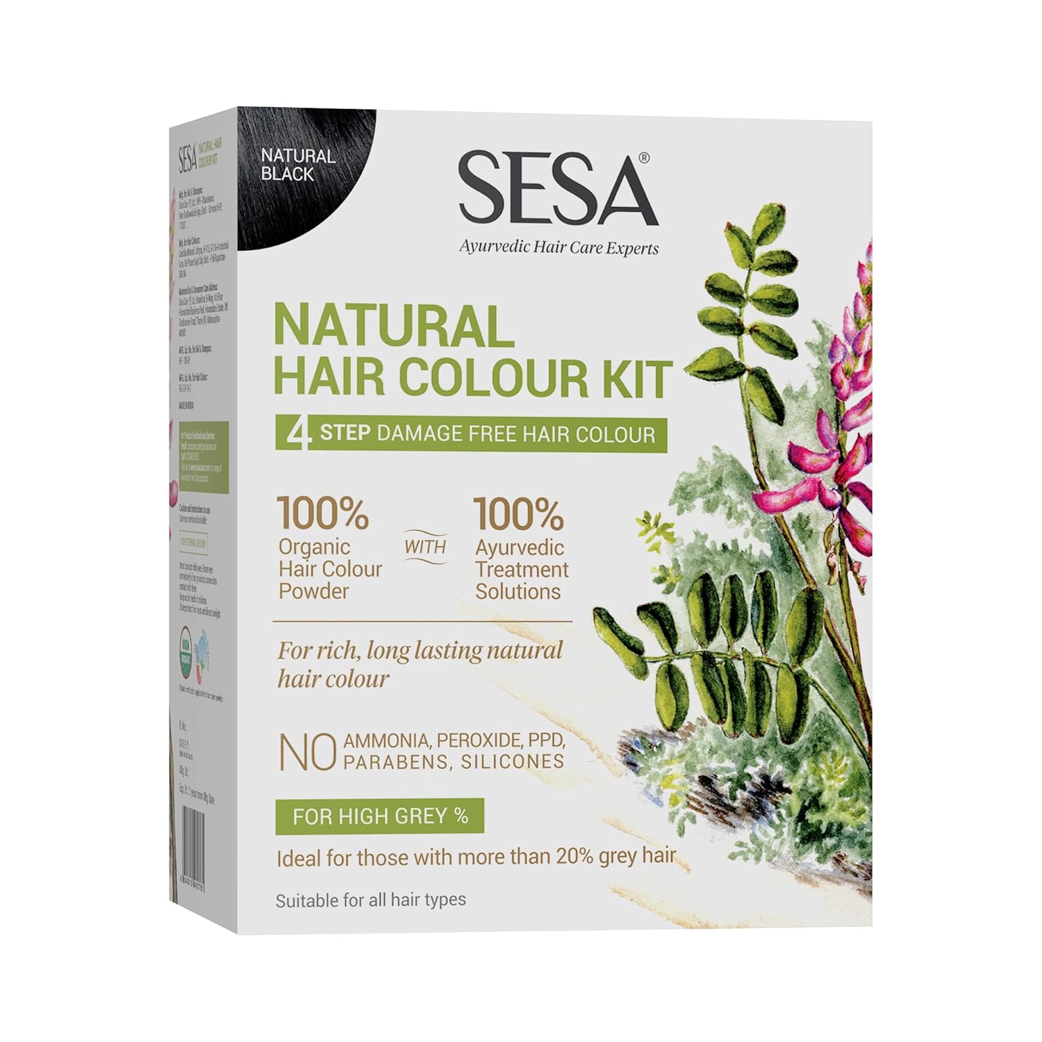 

Sesa 4 Step Natural Hair Colour Kit For Grey Hair Coverage Organic Ayurvedic No Ammonia PPD Peroxide 200g + 40ml DIY Use