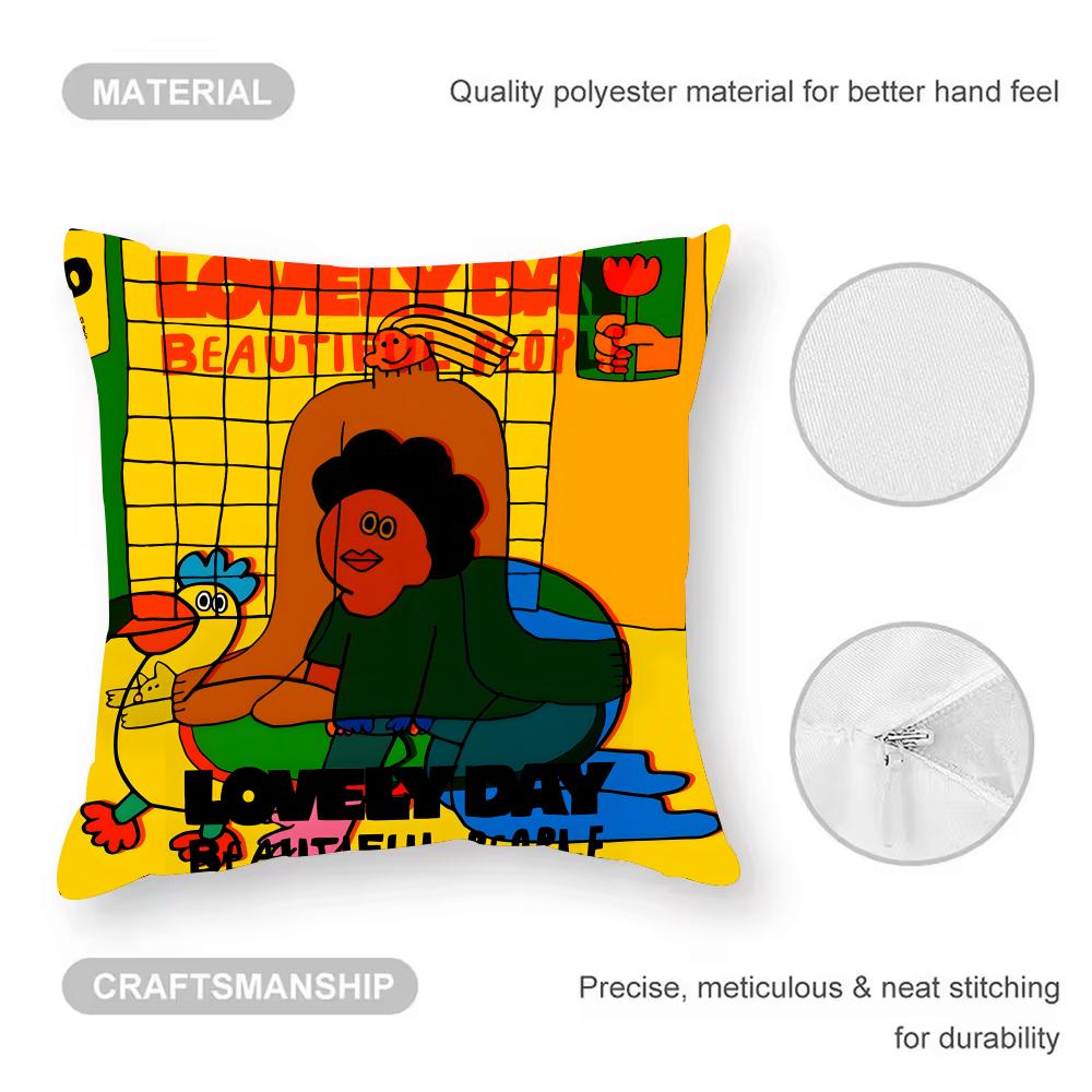 Flat Illustration Cushion Cover Anti-dustmite Pillowcase Invisible Zipper Silky Short Plush Sofa Cushion Cover