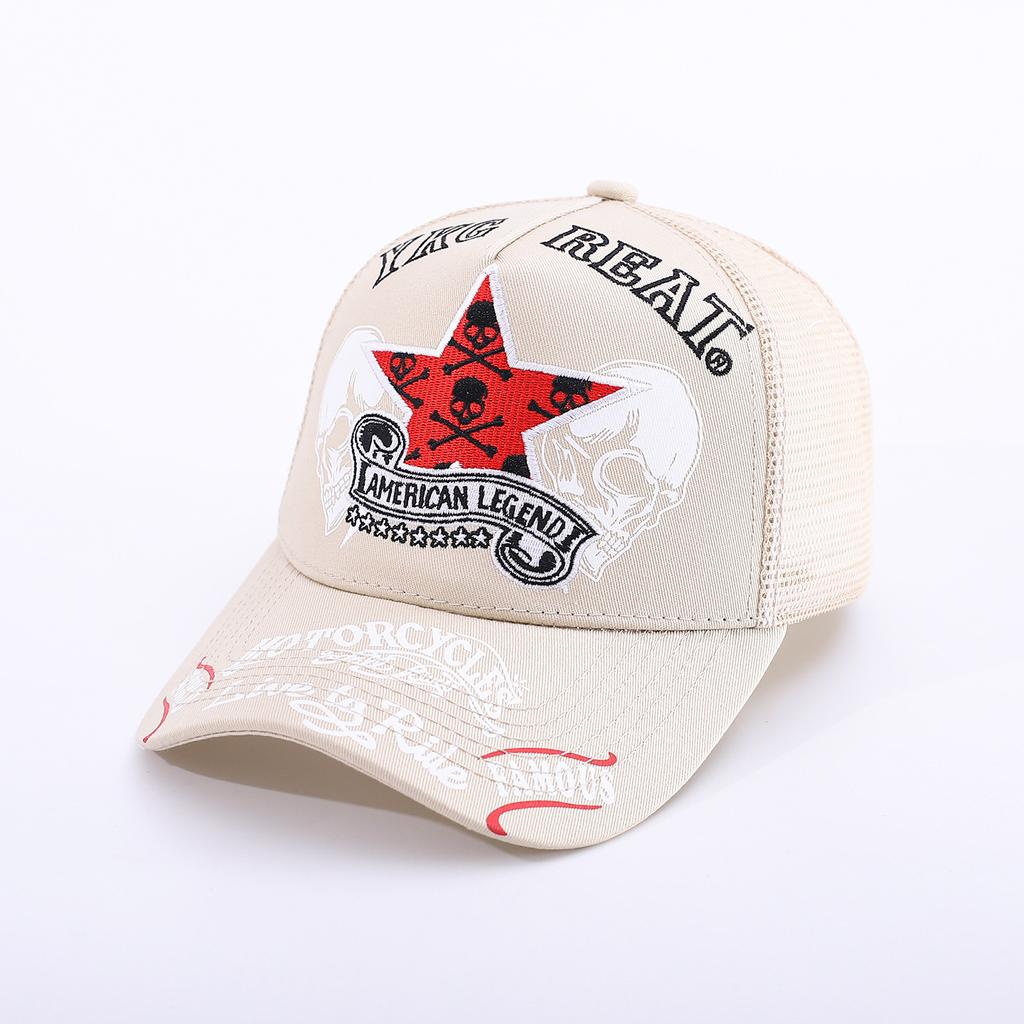 Pentagram Skull Mesh American Locomotive Cap Truck Driver Hat Breathable Baseball Cap