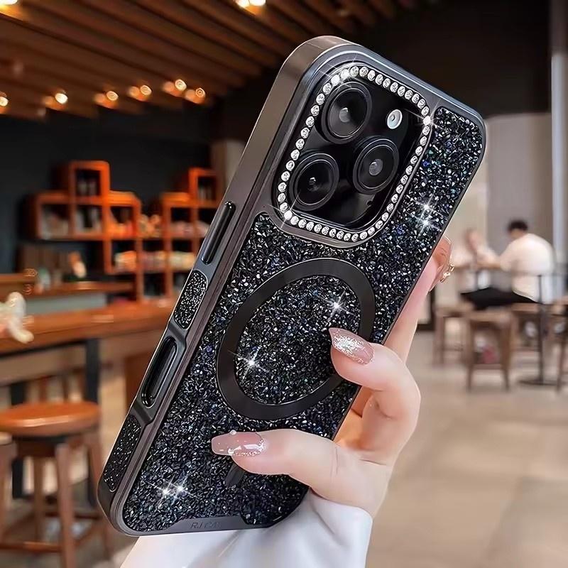 Plating Sparkling Rhinestone Diamond Bling Magnetic for MagSafe Case For iPhone 17 16 15 14 Pro Max Shockproof Luxury Back Cover