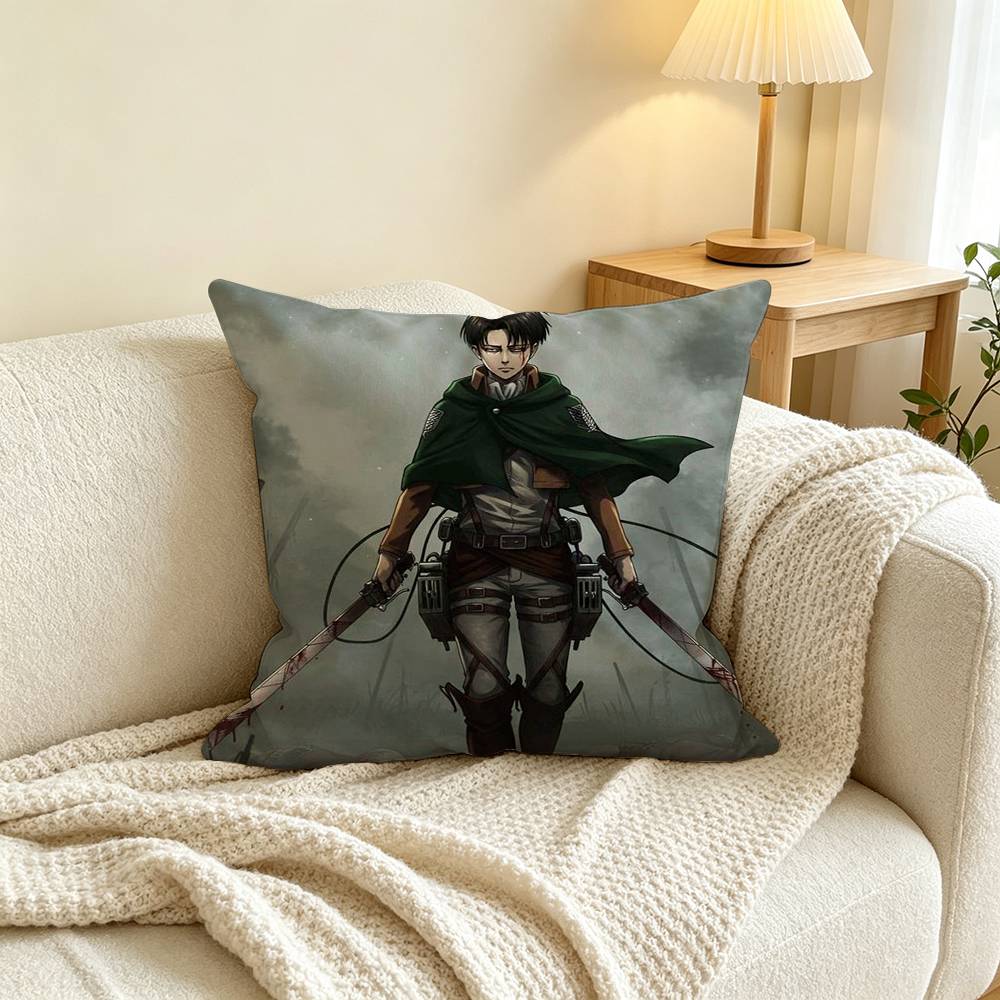 A-Attack on Titan Levi Ackerman Square Double-Sided printed Pillow Case Bedroom Bedside Pillow Sofa Cushion Cover