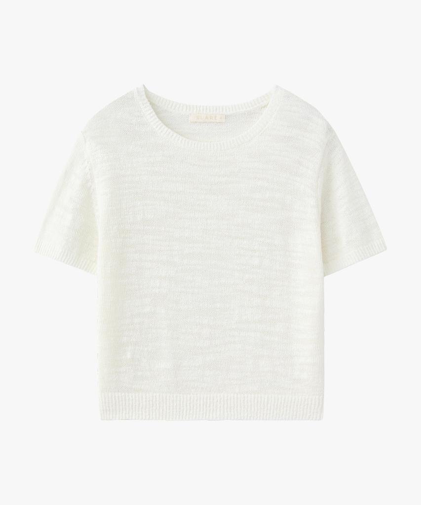 SUARE WOMEN Cotton Slub Crop Half Knit Ivory