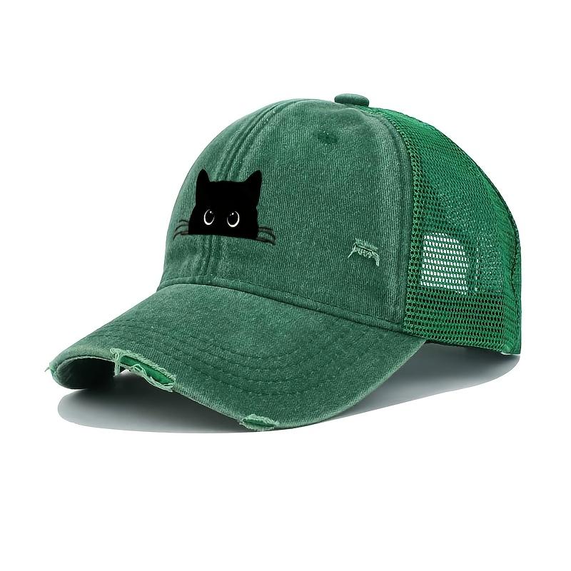 Casual Black Cat Printed Baseball Cap for Truck Drivers, Breathable, Lightweight,versatile,retro Vintage Vintage Duck Tongue Cap