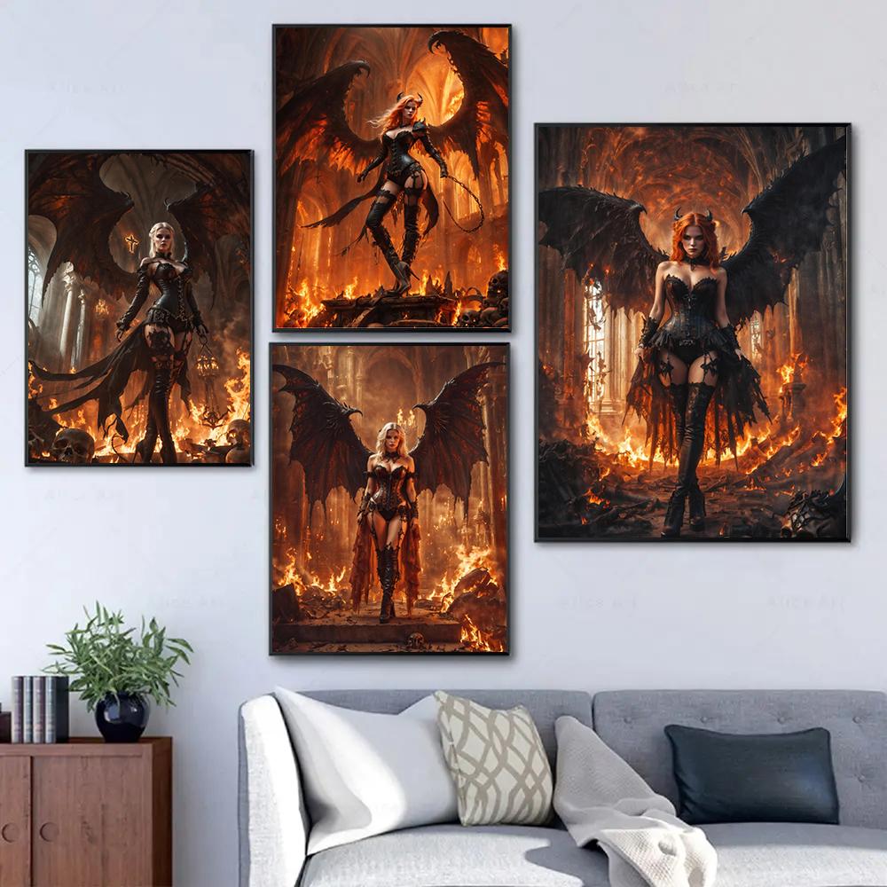 Modern Nordic Female Art Lady Knight Dark Demon Retro Posters Prints Canvas Painting Wall Art Picture Living Room Home Decor