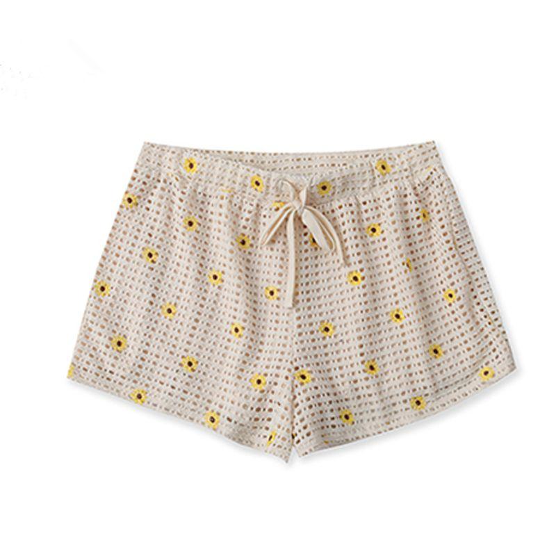 

Вырезной вышитый модный костюм, продается отдельно Amoi Export Женский короткий топ-слинг + шорты на резинке 25207 Beige bottom flower (shorts) B- 19-31-1 2XL