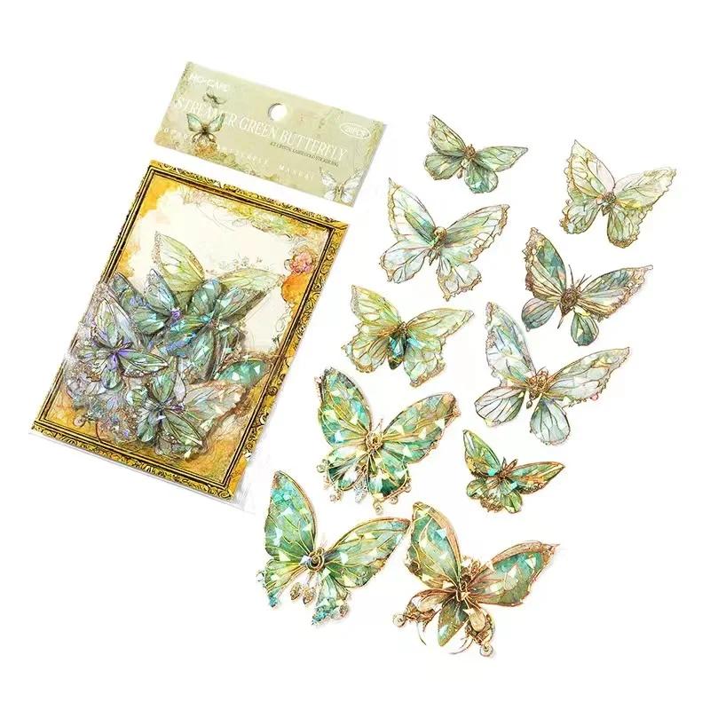 3D Holographic Butterfly Stickers 20PCS Ice Crystals Shiny Butterflies PET Stickers Retro DIY Handbook Scrapbooking Label Diary