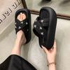 European bread cross with thick-bottomed rhinestone cool slippers for women to wear in the summer of 2025, popular beach one-word drag tide