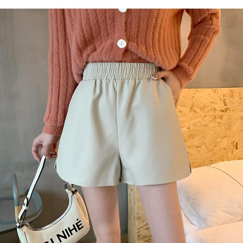 Women's PU Leather High Waist Wide-Leg Shorts - Plus Size, Slimming Fashion for Autumn/Winter 2025