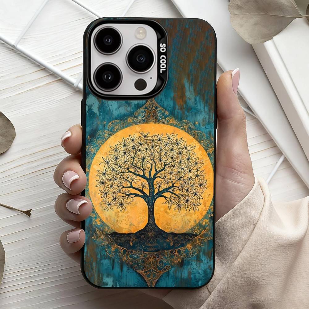 W-World L-Life Tree Mobile Phone Case For iPhone17,16,15,14,13,12,11 Plus,Pro Max Black Candy Silver Plated Cover