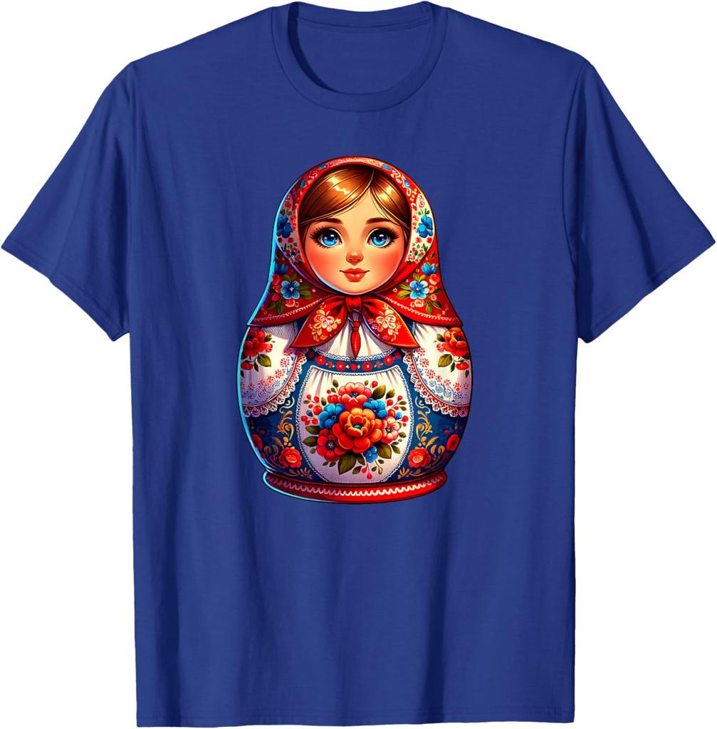 Matryoshka Doll Russian Folk Art Print Short Sleeve Graphic Tee Men Casual Breathable T-Shirt