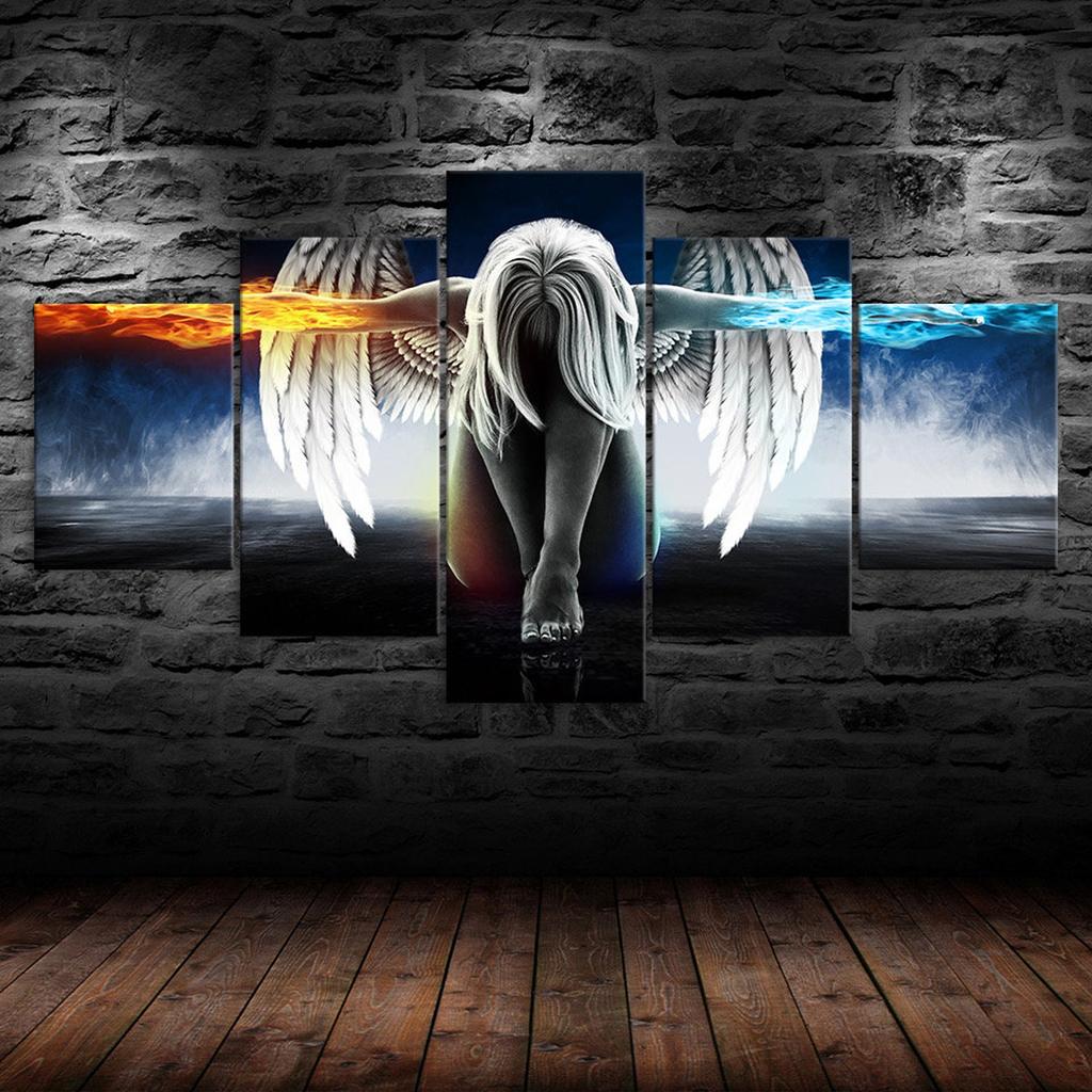 Angel Devil Girl Woman Poster 5 Piece Five Panel Wall Canvas Print Modern Art Picture Home Decor Gift For Him For Her