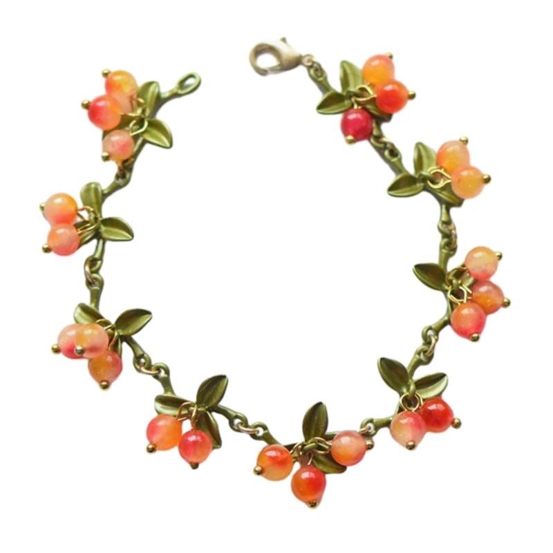2026 NEW Sweet Colorful Beaded Plant Leaves Fruit Peach Cranberry Bracelet For Women Party Birthday Jewelry Gift