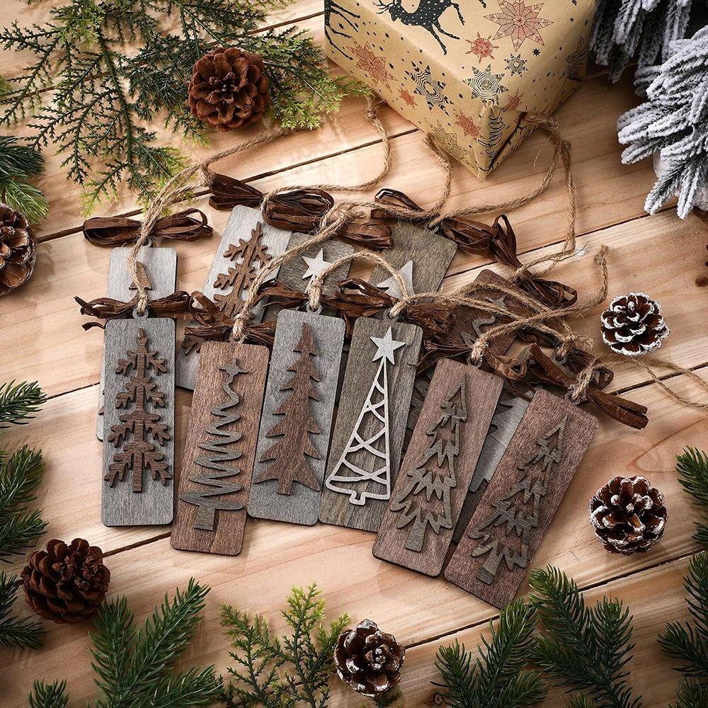 6PCS Wood Christmas Hanging Decoration Handcrafted Style Drop Ornament Festive Gift  Home Decoration