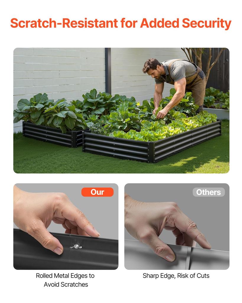 Metal Raised Garden Bed, 2.4 X 1.2 X 0.3 M Outdoor Galvalume Planter Garden Box, Open Bottom Design, Large Planter Raised Bed for Growing Vegetables,
