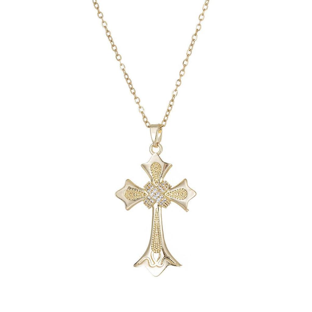 Damen Bunte Zirkon Kreuz Halskette - Nischendesign mit Voll-Diamant-Anhänger an Edelstahlkette