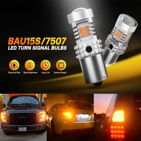BAU15S PY21W 7507 LED Reverse Light Bulb Anti Hyper Flash Amber Yellow 2200K New