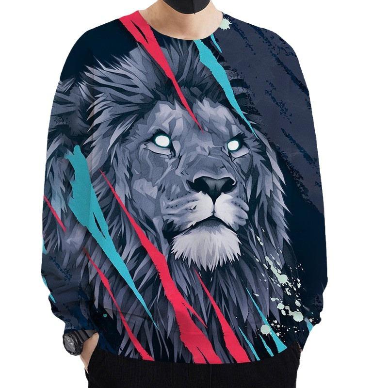 Осенняя мужская толстовка с круглым вырезом и принтом в виде льва с цифровым принтом 3D — фото 6