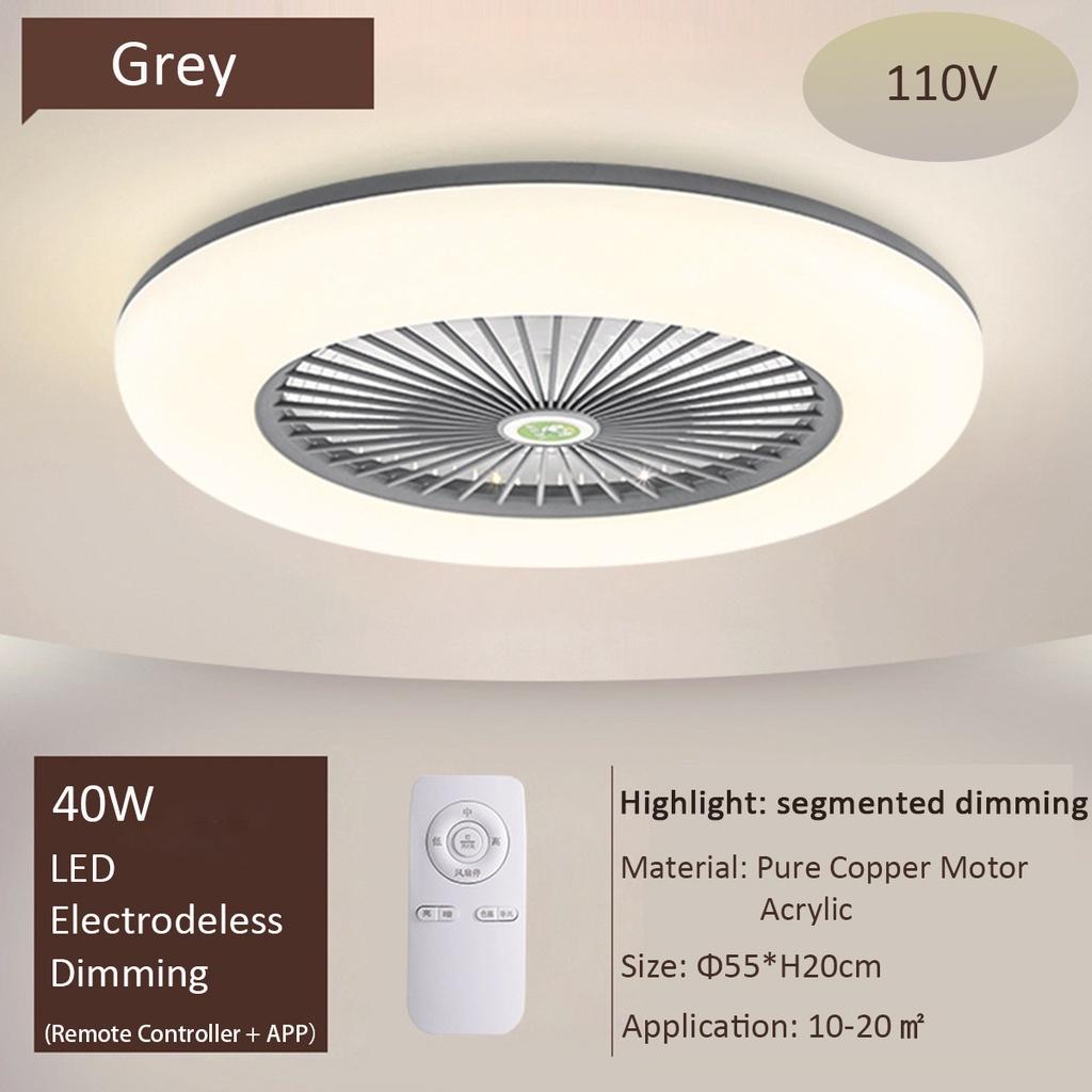 

110 В/220 В светодиодный светильник 40 Вт с регулируемой яркостью для офиса, дома, спальни, потолочный вентилятор с дистанционным управлением серый