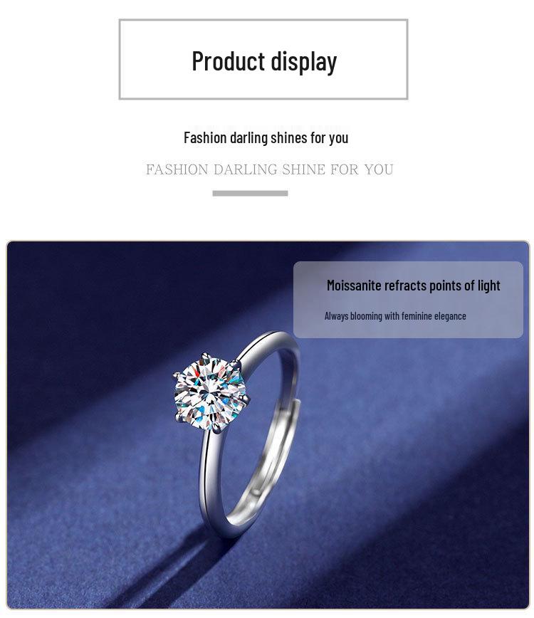 Eleganter S925 Sterling Silber Moissanit Ring für Damen - Ein Karat, Sechs-Krallen-Design, Leichter Luxus Mode, Perfektes Geburtstagsgeschenk