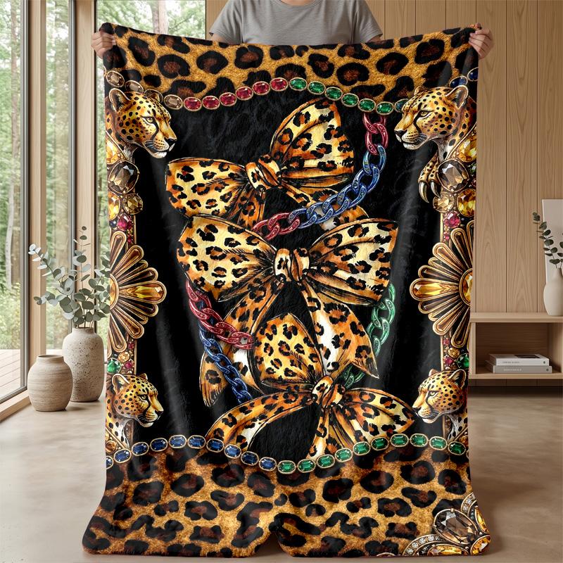 Leopard Print Elegance 2 Theme Blanket Lightweight Warm Flannel Blanket Decorative Throw Blanket for Home Decoration