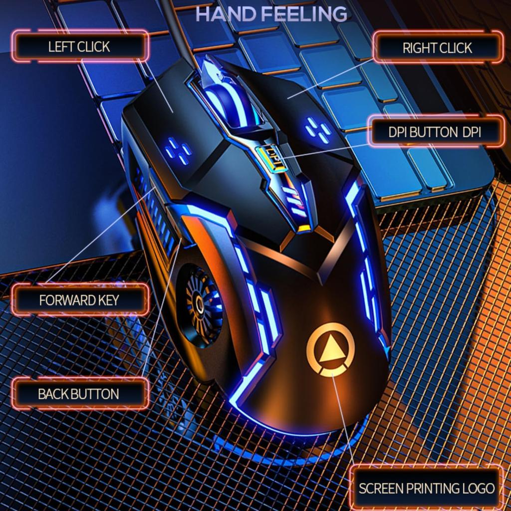 Gaming Mouse - Wired, 6 Buttons, 7 Color LED Light, Used for Games and Office, Compatible with Computer/Laptop/Tablets