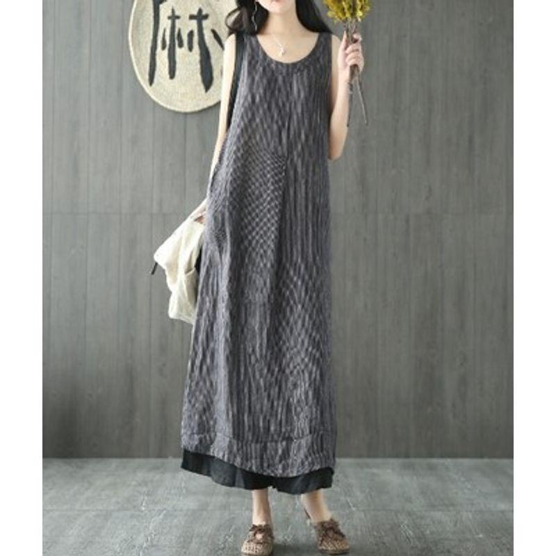 Loose Sleeveless Mid Length Striped Dress Loose Sleeveless Stripes Dress