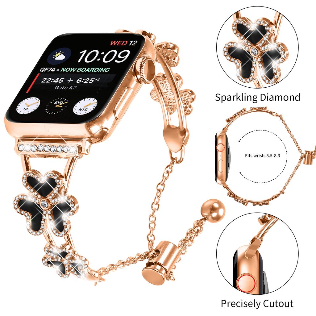 Metal Band Heart Clover Decor For Apple Watch Series 10 9 8 7 SE 6 5 4 3 2 1 42mm 41mm 40mm 38mm Watch Bracelet