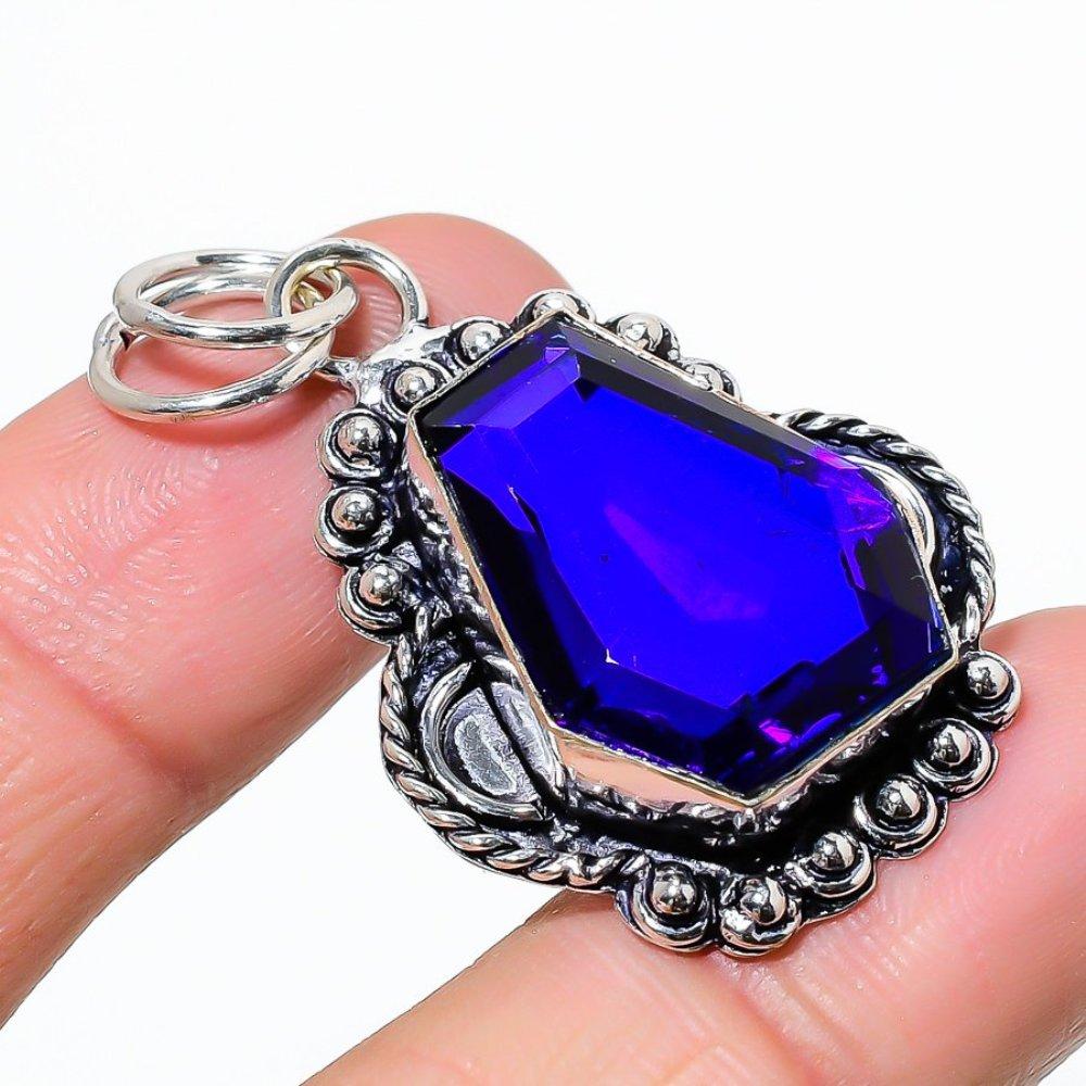 Natural London Blue Topaz Gemstone 925 Sterling Silver Pendant 1.81" u3D99