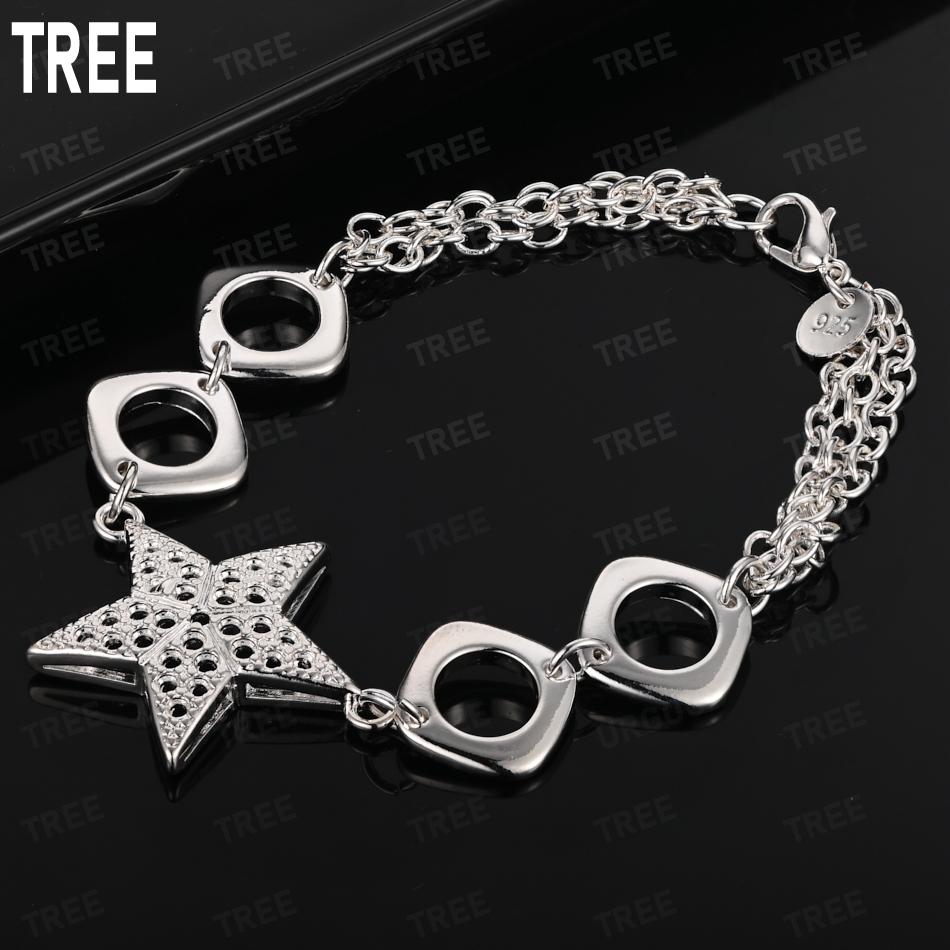 925 Sterling Silver Openwork Five-Pointed Star Side Chain Exquisite Bracelet Gift Jewelry