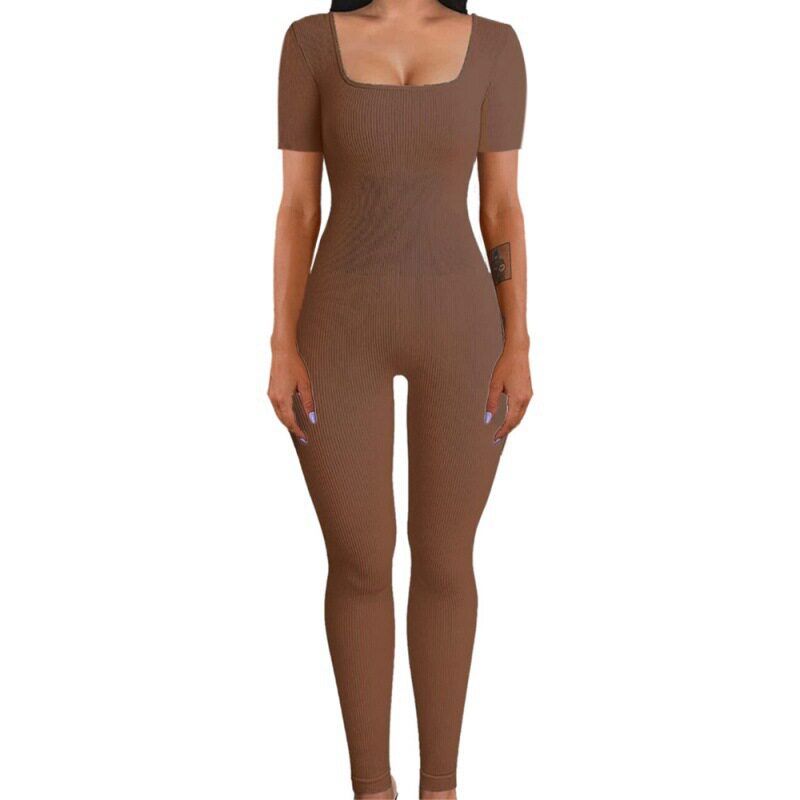 Amazon European and American Foreign Trade Women's Clothing Jumpsuit Autumn and Winter New Ribbed Square Neck Butt-Lifting Slim Sexy Jumpsuit