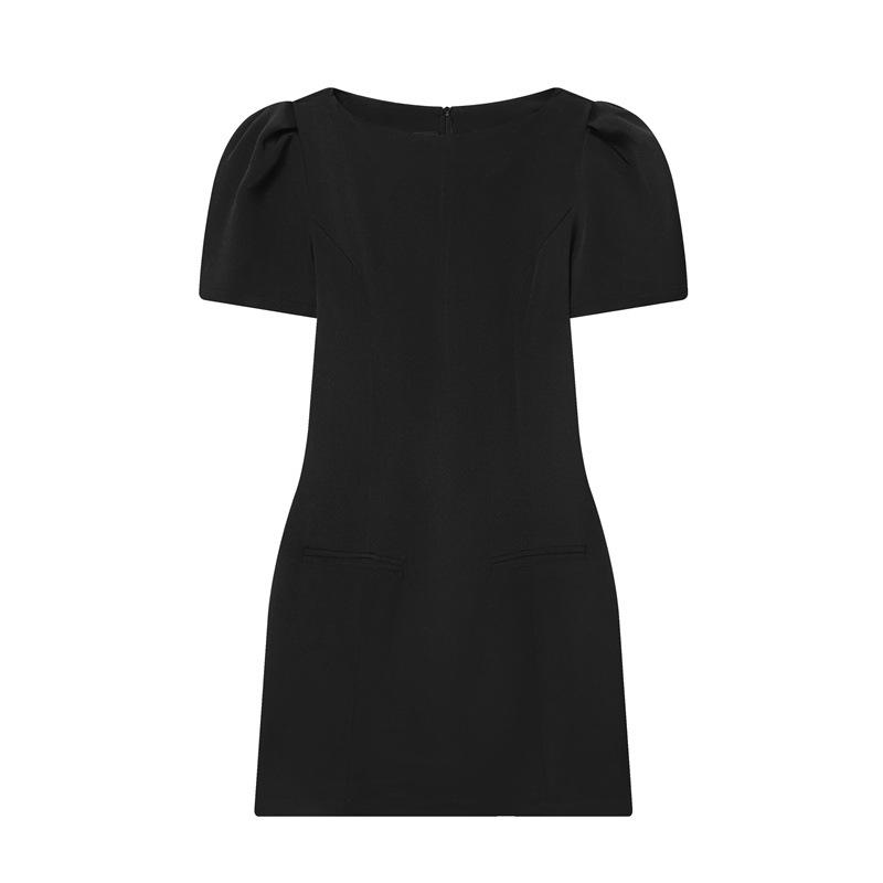 European American Style Women's Fashion Pleated Pocket Short Dress