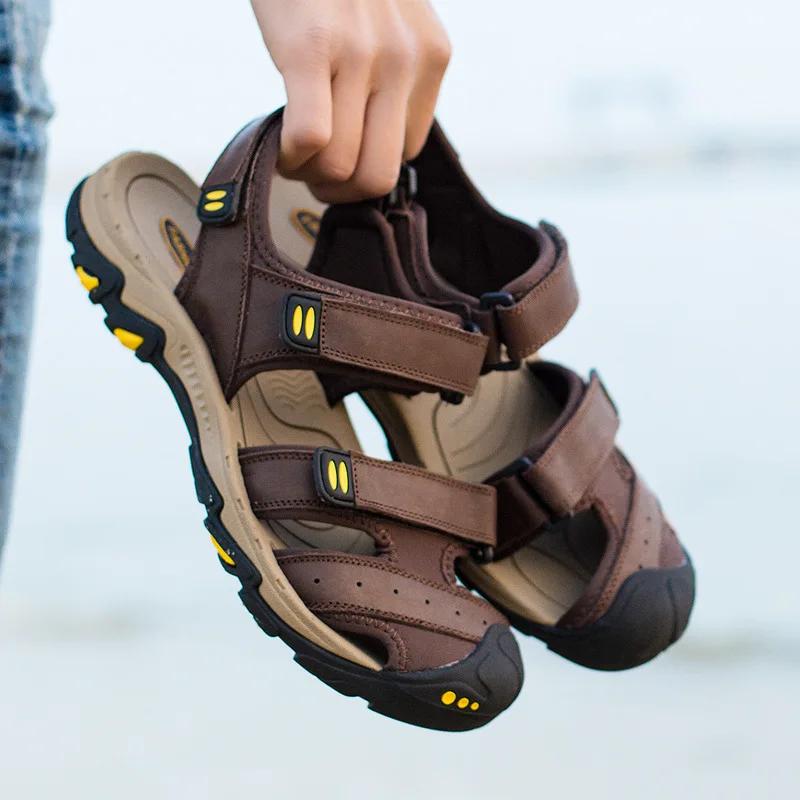 

Модные новые модные летние уличные пляжные дышащие мужские сандалии из натуральной кожи мужские сандалии мужские повседневные туфли больших размеров 39-47 43