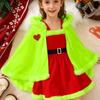 Girls Christmas Cape Dress with Fur Trim Red Holiday Performance Costume for Toddlers 1-6 Years Fancy Party Dress Accessory