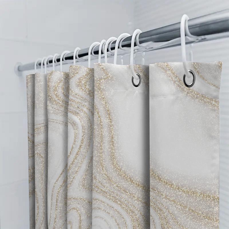 Luxury Marble Shower Curtain Set With Gold Glitter Spots Perfect For Bathroom Decor (#2078534961)