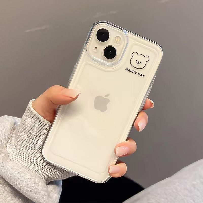 Minimalist Bear Smiley Face Transparent Full Coverage Anti Drop Phone Case For Apple Iphone