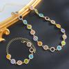 2PCS Colorful Zircon Necklaces Bracelets Sets Fashion Exquisite Flower Stainless Steel Jewelry For Women Daily Party Accessories