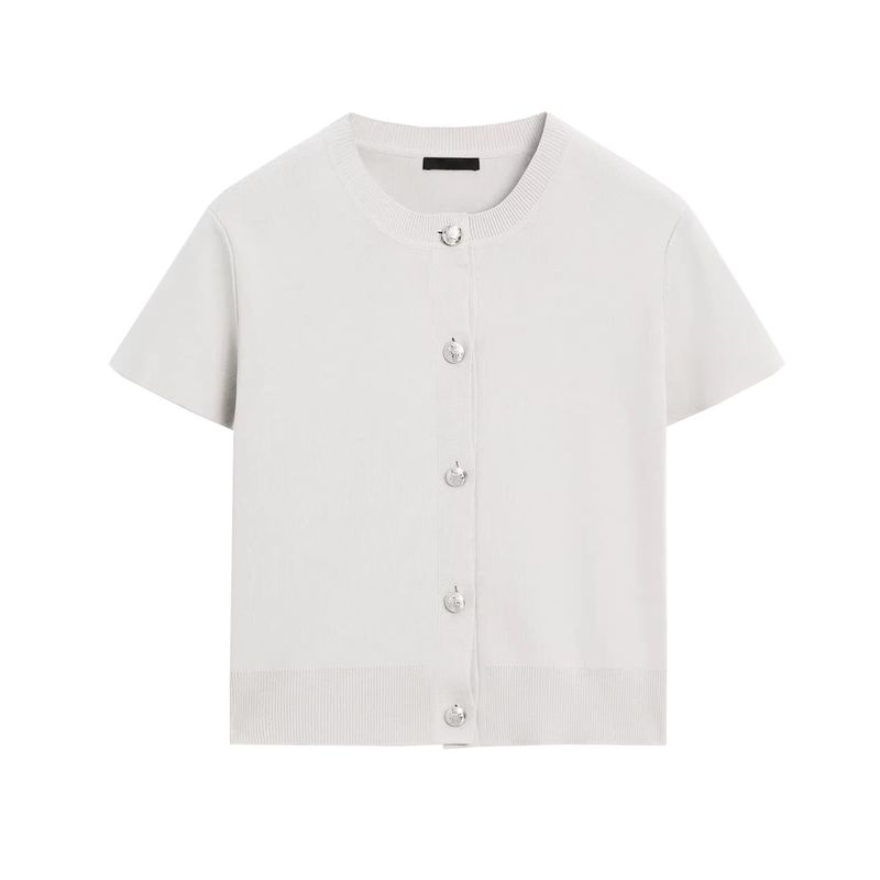 MD Summer New Product Women's Clothes Classic Style Gentle Round Neck Short Sleeve Knitting Cardigan 5770800 5780800