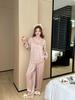 New ice silk pajamas women's spring and autumn simple large size love jacquard long-sleeved set loungewear