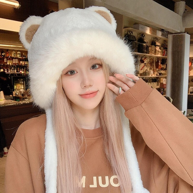 Damen Winter-Ohrenschützer mit Bärenohren, Pelzmütze